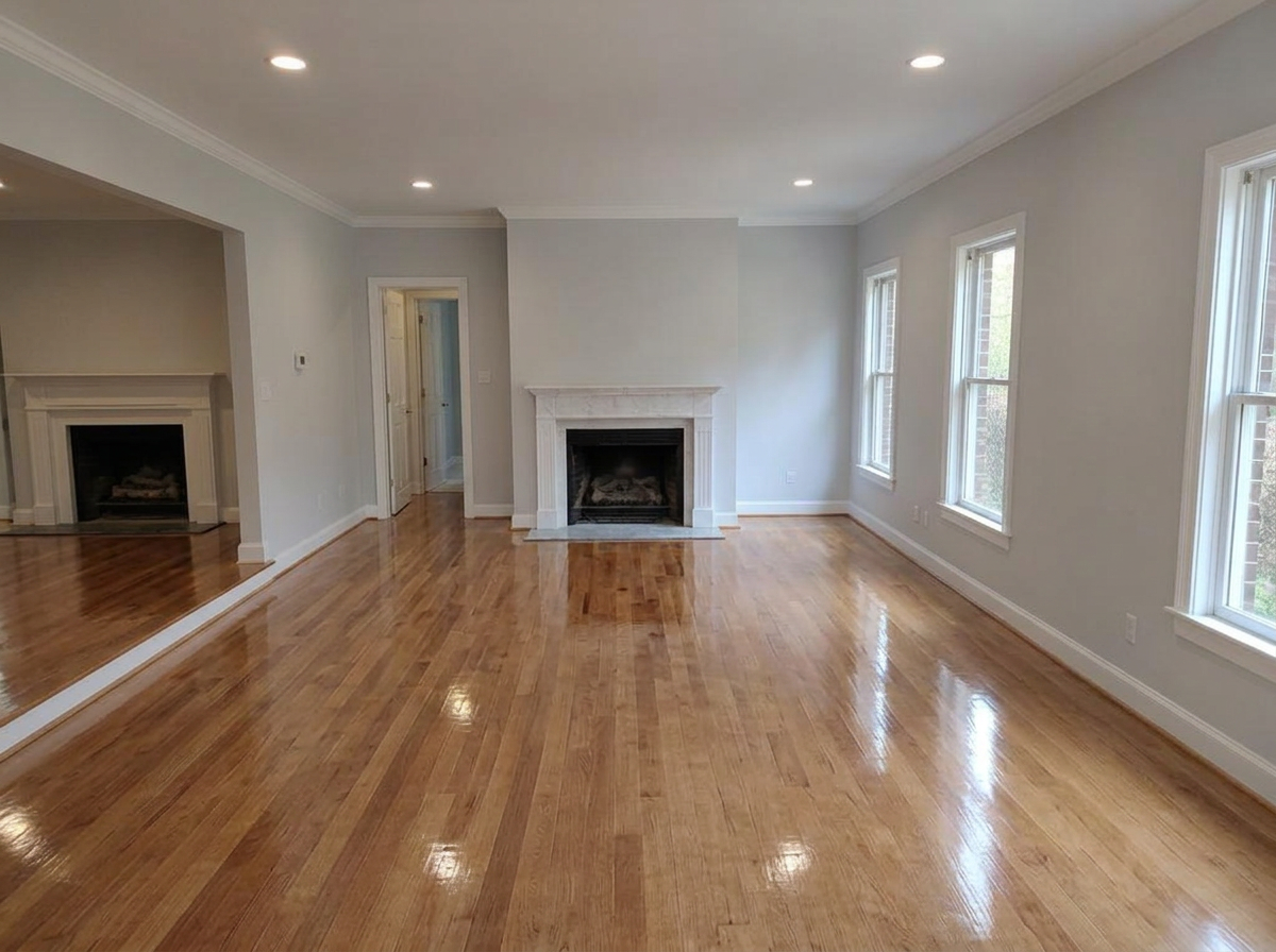 Pristine living room after post-construction cleaning